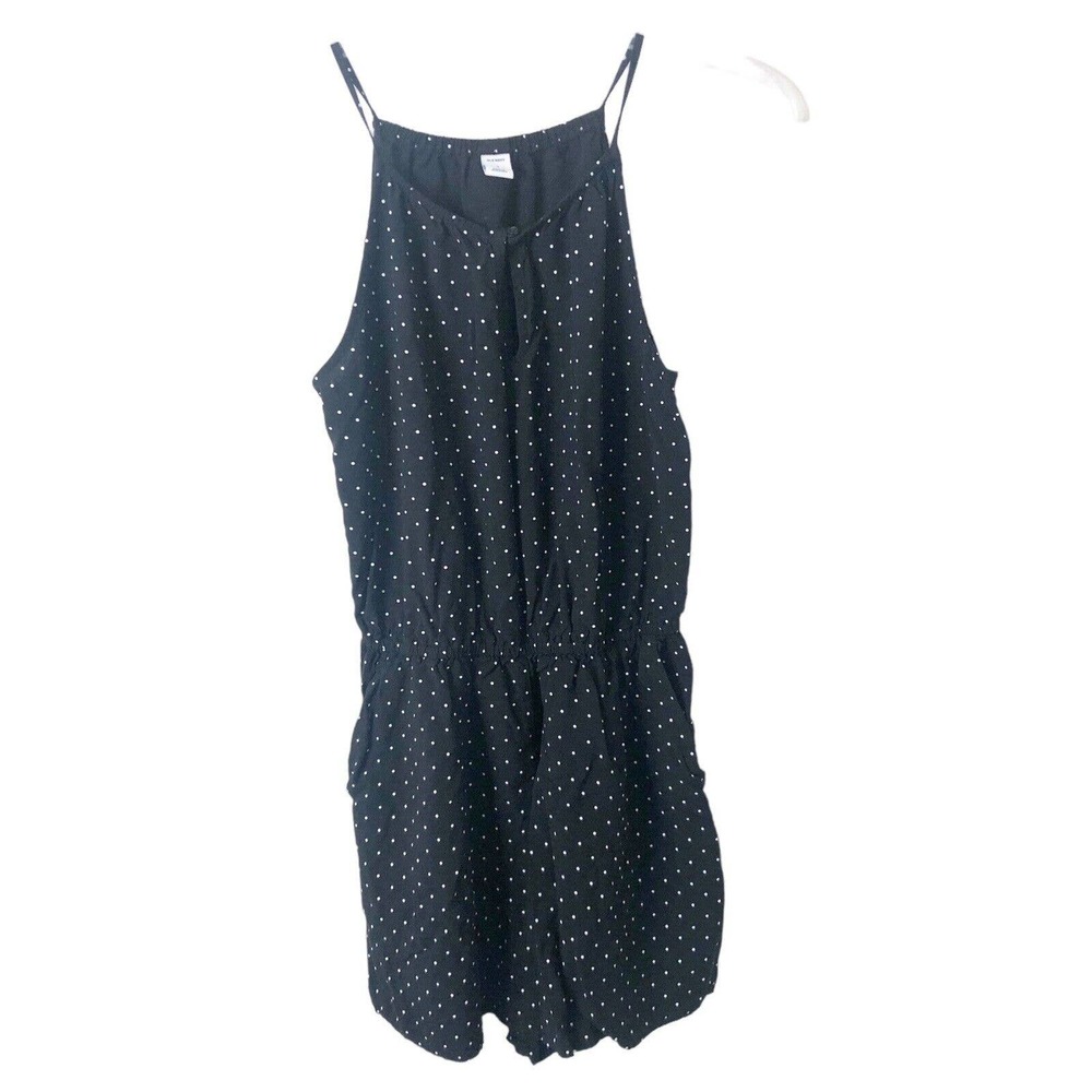 Old Navy Women's Sleeveless Keyhole Front Black Polka Dot Romper Size Small